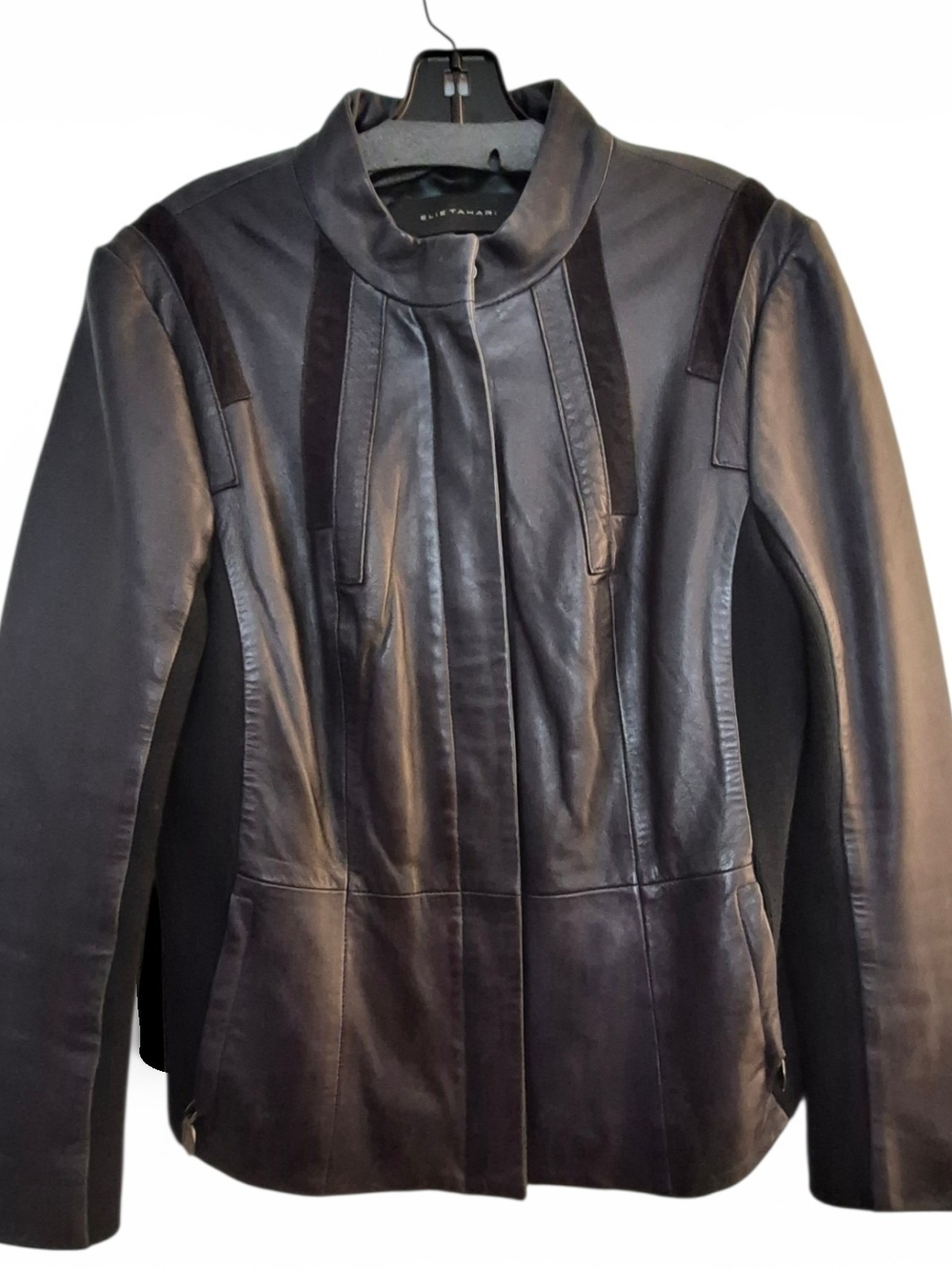 Elie Tahari Black Leather Panel Detail Jacket